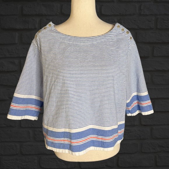Anthropologie Maeve Red White Blue Nautical Top Shirt Shoulder Buttons Sz Medium - Picture 1 of 6